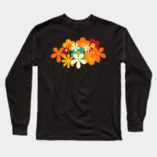 Retro 70s Classic Colors Flower Power Seamless Repeat Pattern Print Long Sleeve T-Shirt